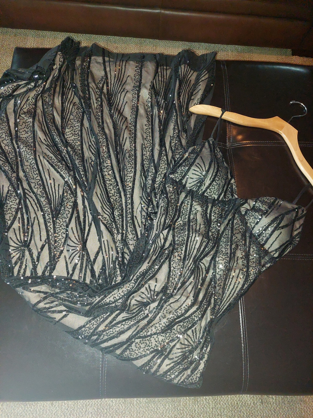 Windsor Black Sequin Long Prom Dress With Nude Lining